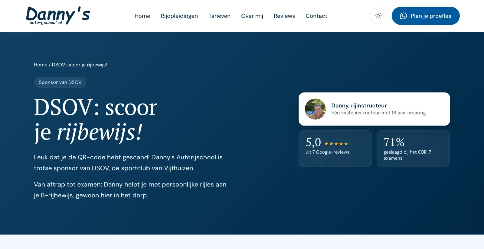 De pagina over de sponsoring van sportclub DSOV in Vijfhuizen