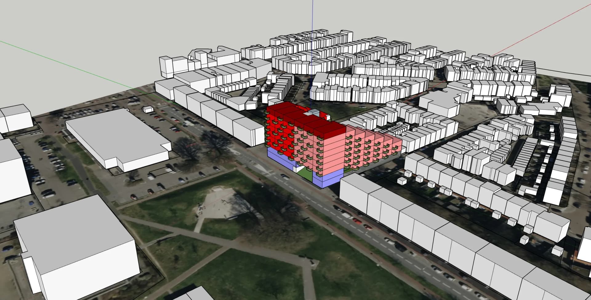 SketchUp bronrender van een KBK bouwproject voor AI materialisatie