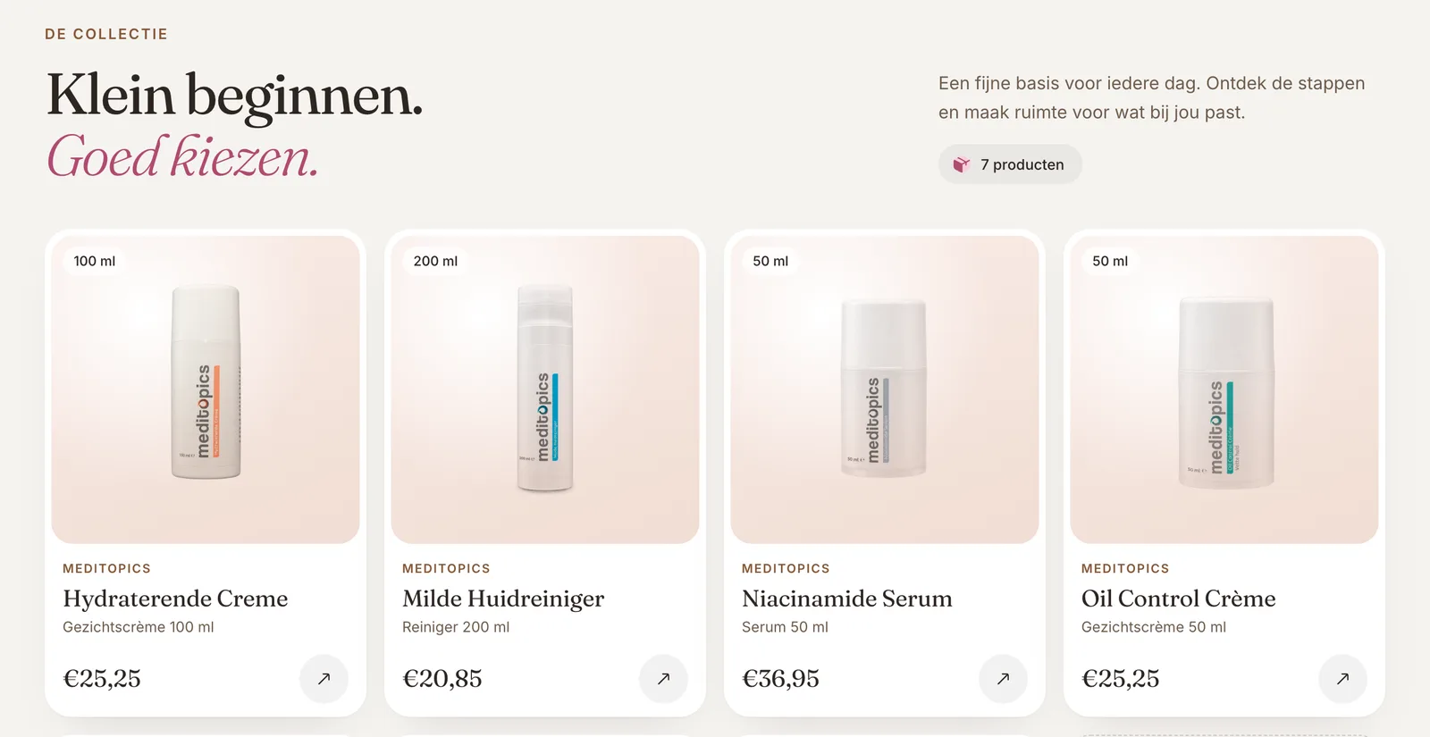 De collectie van Huid zonder Filter met productkaarten