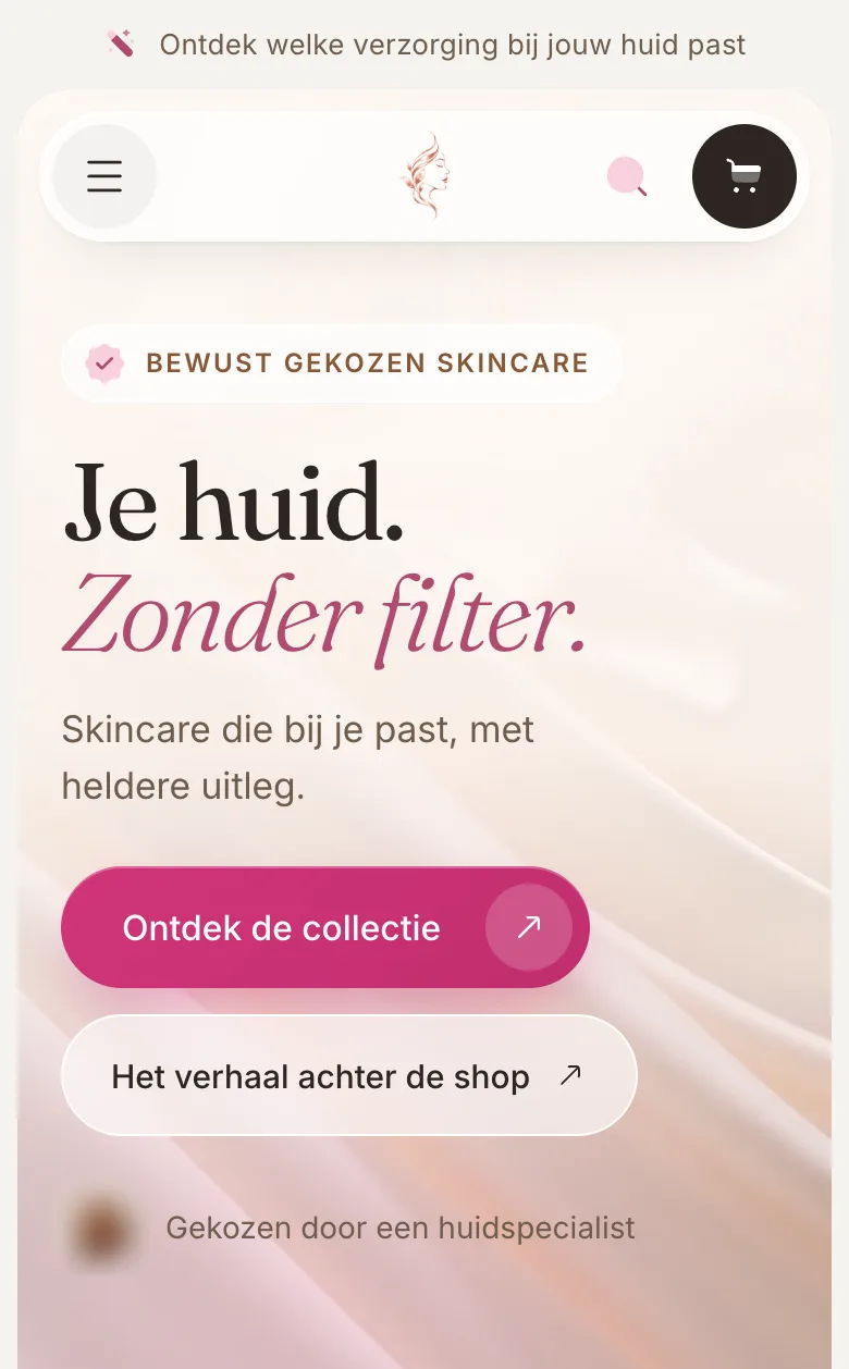 De Huid zonder Filter-webshop op desktop en mobiel mobiel