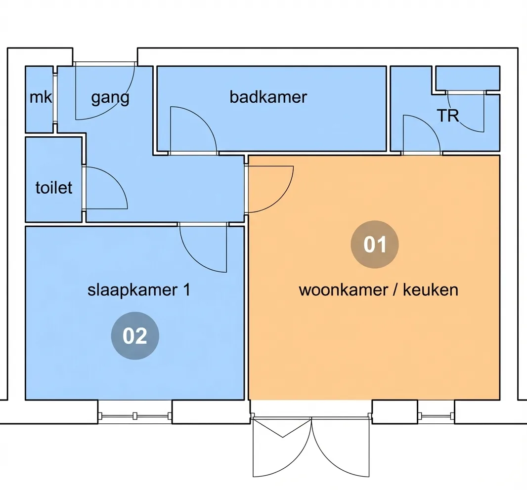 Gegenereerde brochureplattegrond voor een KBK appartementenproject