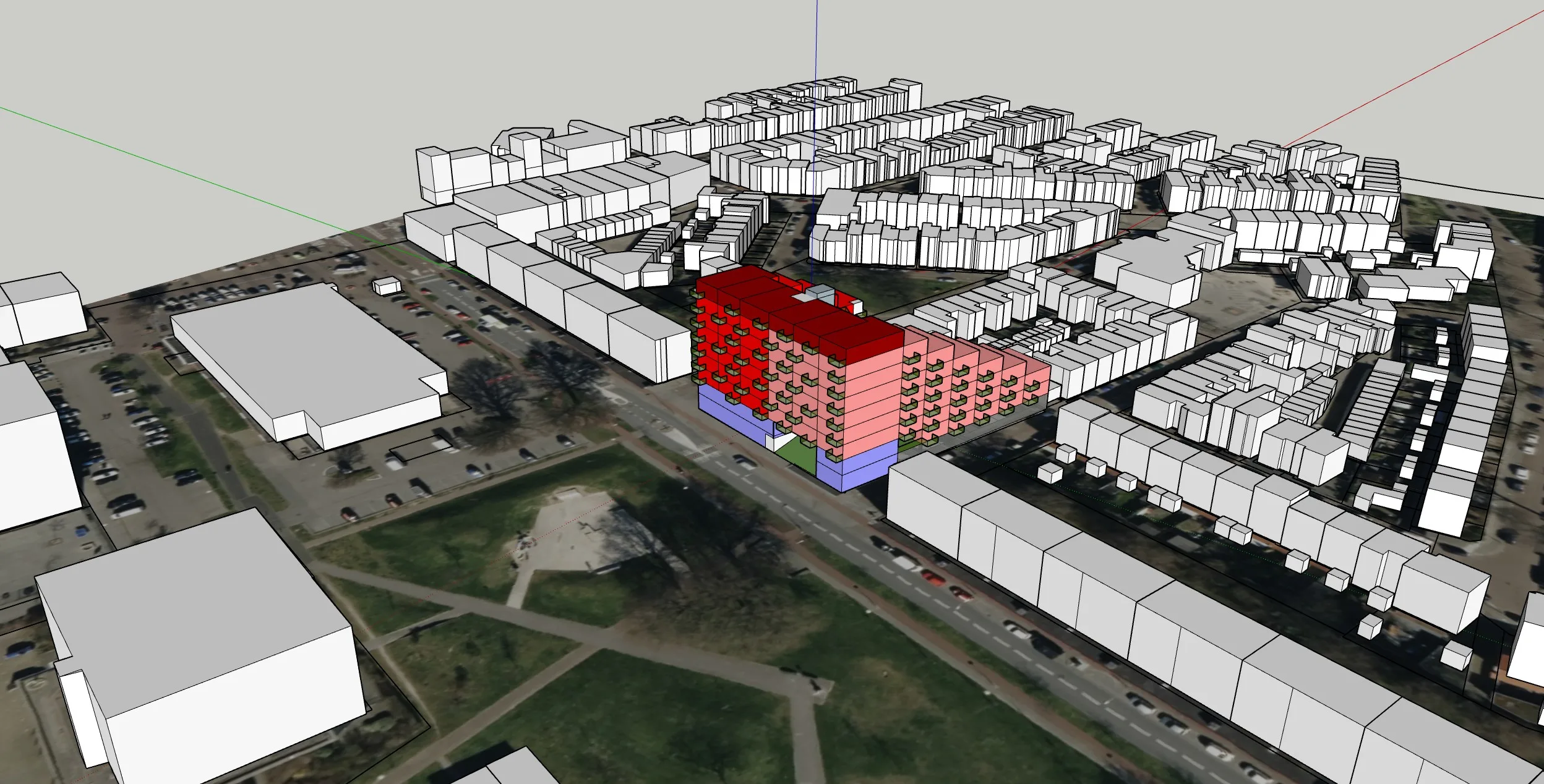 SketchUp bronrender van een KBK bouwproject voor AI materialisatie